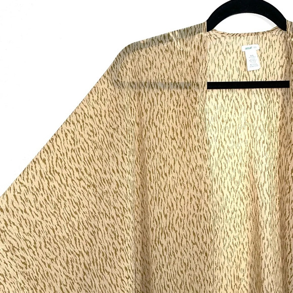 aerie Tan & Brown Animal Print Open Front Semi-sheer Kimono One Size Women’s - Picture 3 of 11